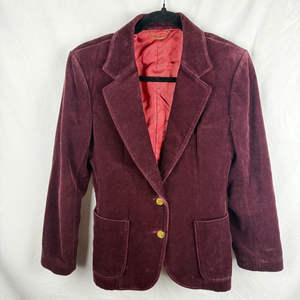 Vintage St Sophia Paris Eggplant Purple Velvet Single Breasted Blazer Size Large